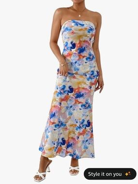Floral Strapless Maxi Dress in Multicolor